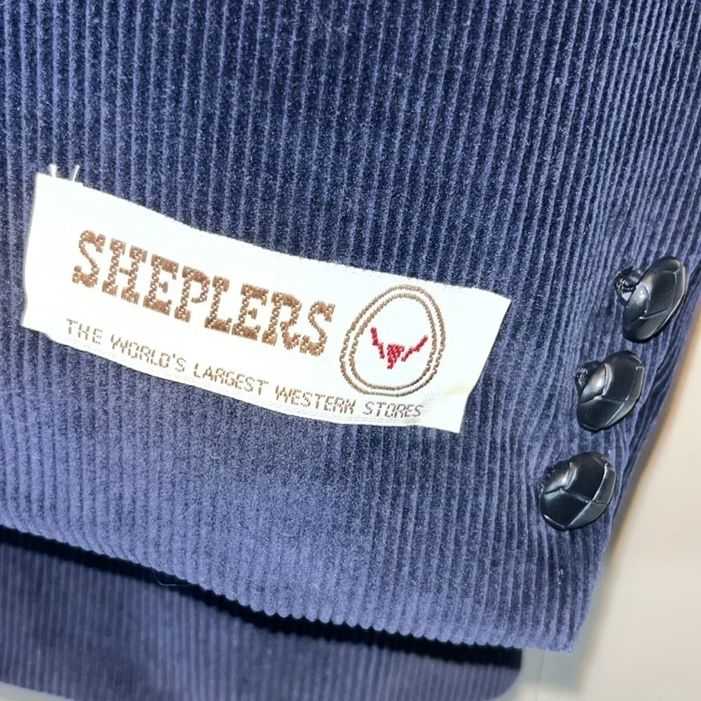 Sharp Sheplers navy blue corduroy western blazer sport coat elbow patches 42L